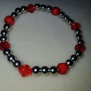NWT Handcrafted Ruby Red and Silver Beaded Bracelet.